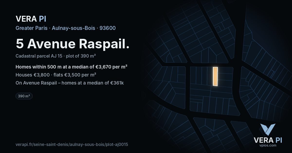 5 Avenue Raspail, Aulnay-sous-Bois at night – the plot lit, the parcels around coloured by the prices near them