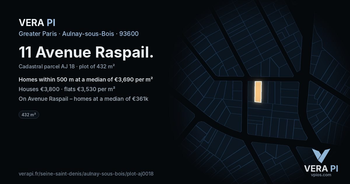 11 Avenue Raspail, Aulnay-sous-Bois at night – the plot lit, the parcels around coloured by the prices near them