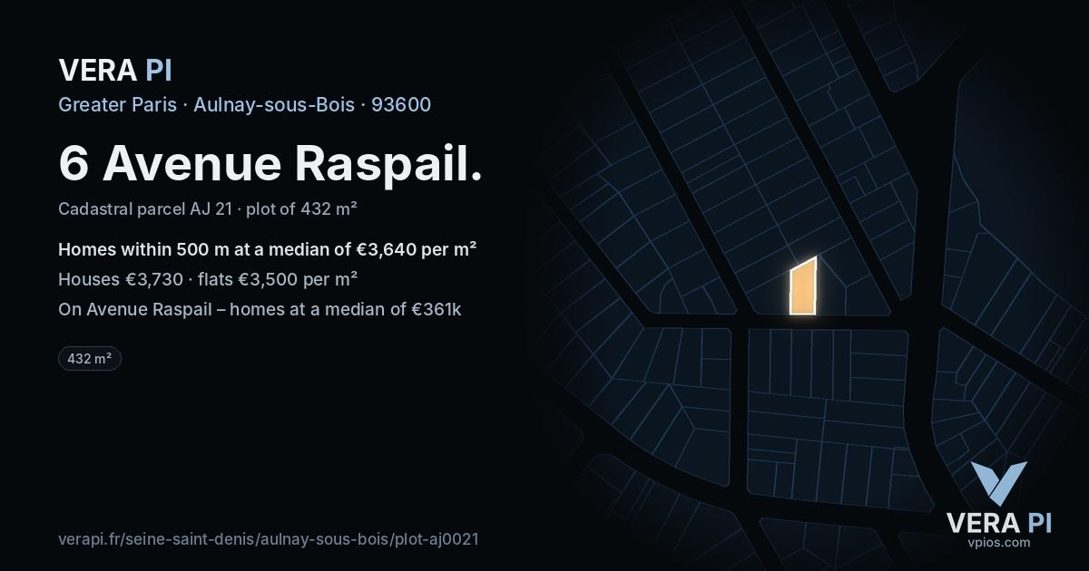 6 Avenue Raspail, Aulnay-sous-Bois at night – the plot lit, the parcels around coloured by the prices near them