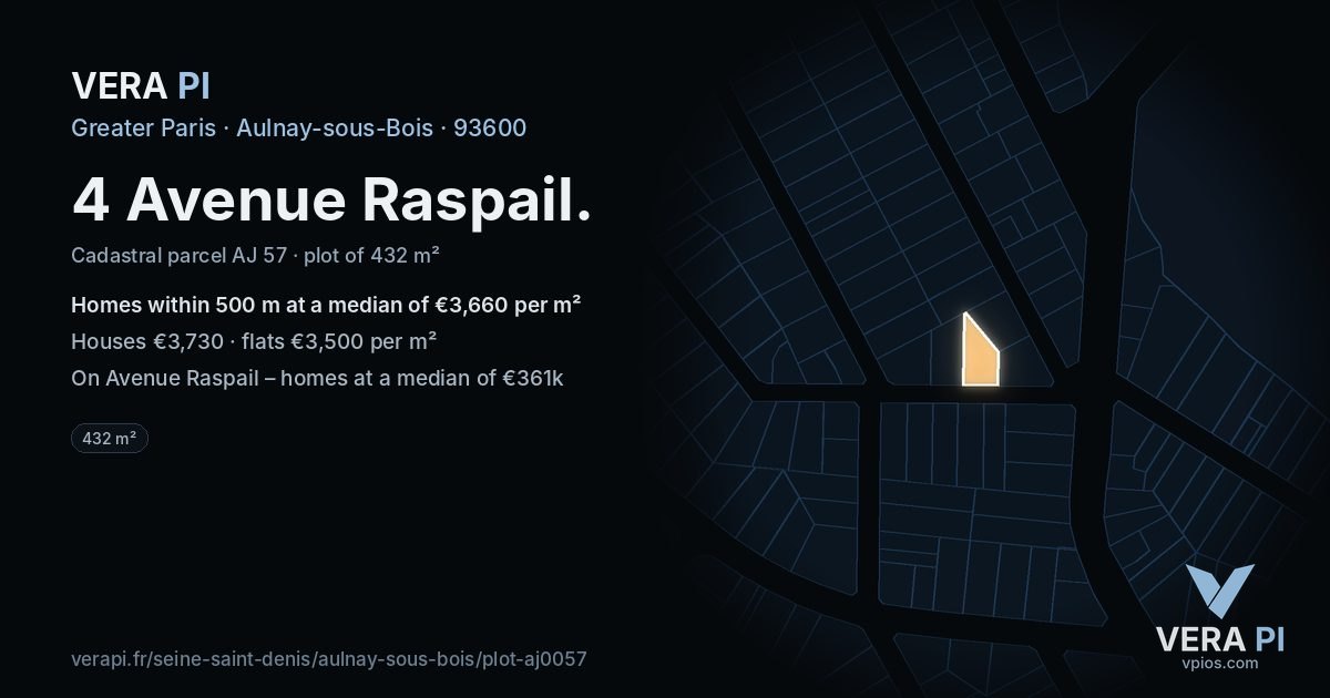 4 Avenue Raspail, Aulnay-sous-Bois at night – the plot lit, the parcels around coloured by the prices near them
