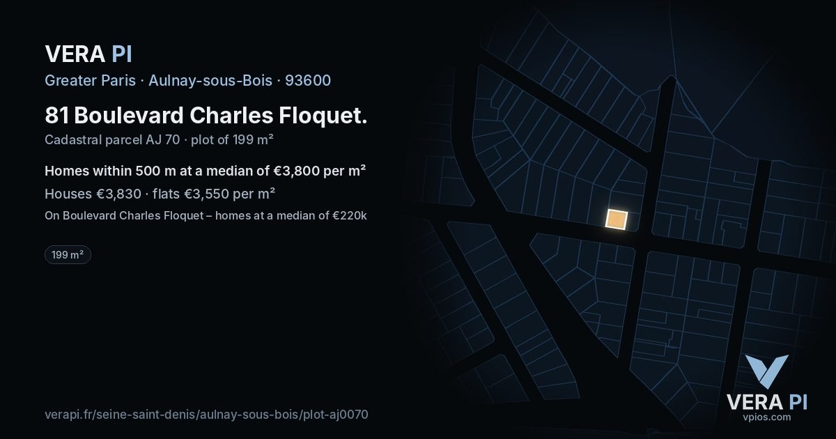 81 Boulevard Charles Floquet, Aulnay-sous-Bois at night – the plot lit, the parcels around coloured by the prices near them