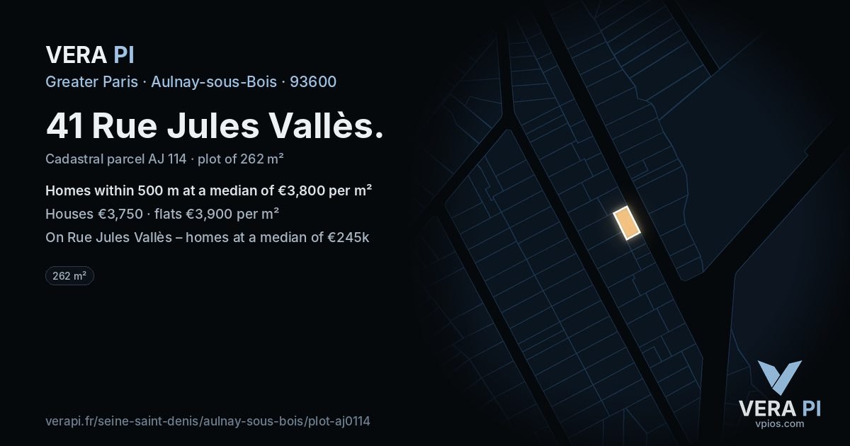 41 Rue Jules Vallès, Aulnay-sous-Bois at night – the plot lit, the parcels around coloured by the prices near them