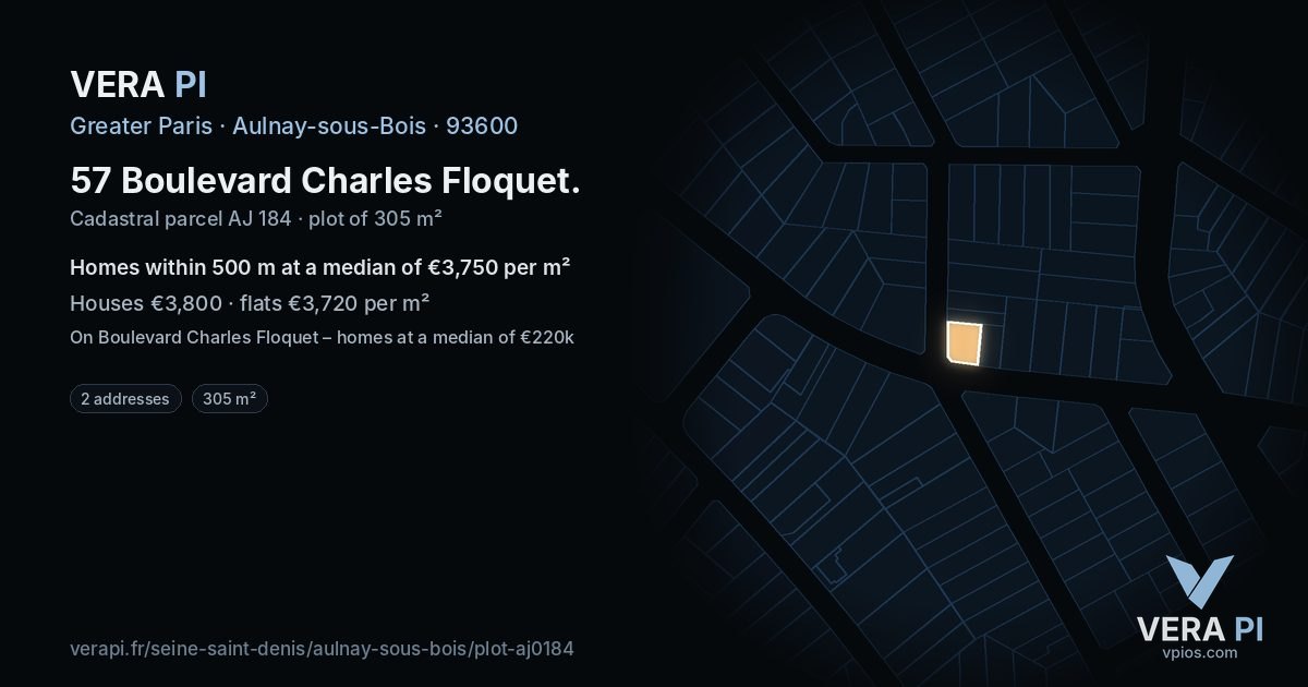 57 Boulevard Charles Floquet, Aulnay-sous-Bois at night – the plot lit, the parcels around coloured by the prices near them