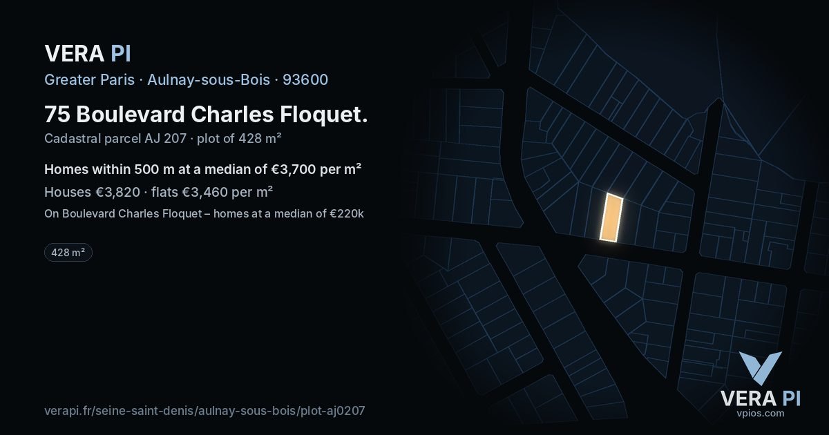 75 Boulevard Charles Floquet, Aulnay-sous-Bois at night – the plot lit, the parcels around coloured by the prices near them