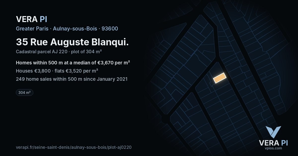 35 Rue Auguste Blanqui, Aulnay-sous-Bois at night – the plot lit, the parcels around coloured by the prices near them