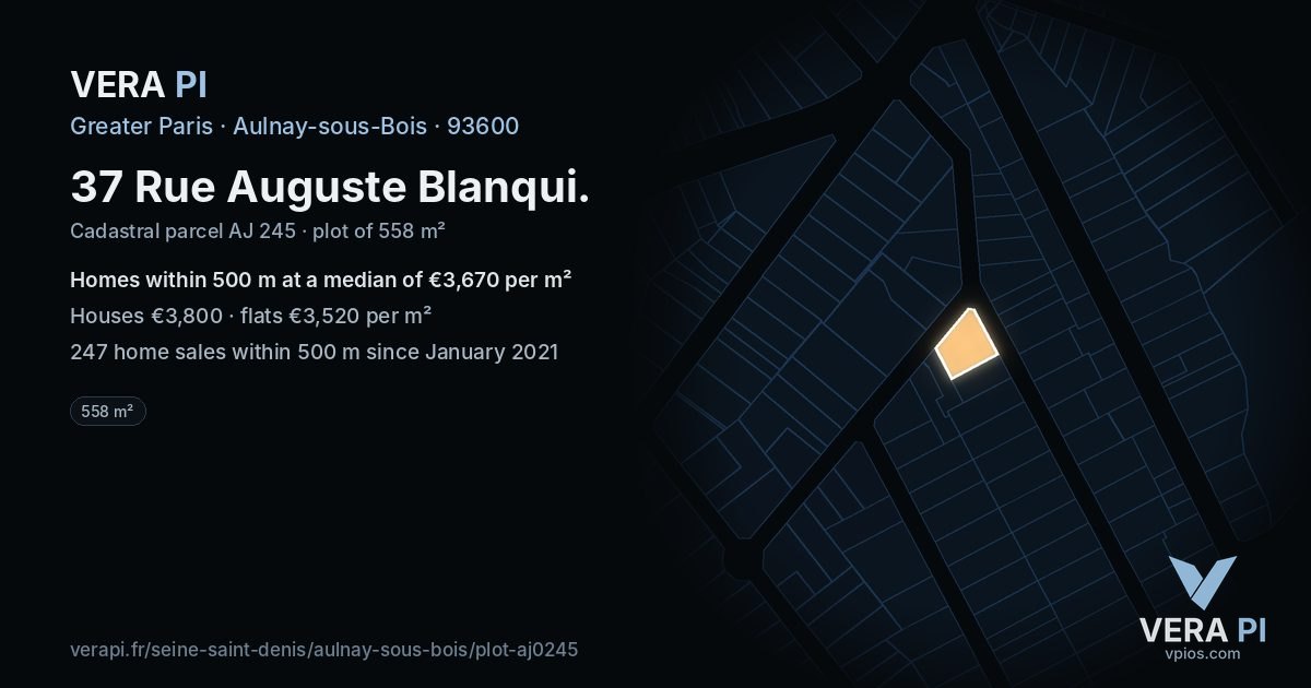 37 Rue Auguste Blanqui, Aulnay-sous-Bois at night – the plot lit, the parcels around coloured by the prices near them