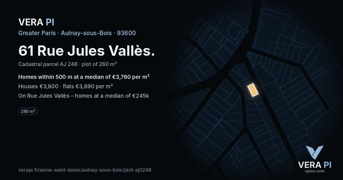 61 Rue Jules Vallès, Aulnay-sous-Bois at night – the plot lit, the parcels around coloured by the prices near them