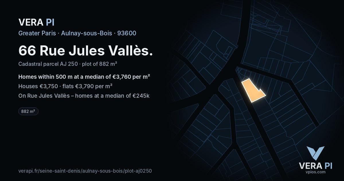 66 Rue Jules Vallès, Aulnay-sous-Bois at night – the plot lit, the parcels around coloured by the prices near them