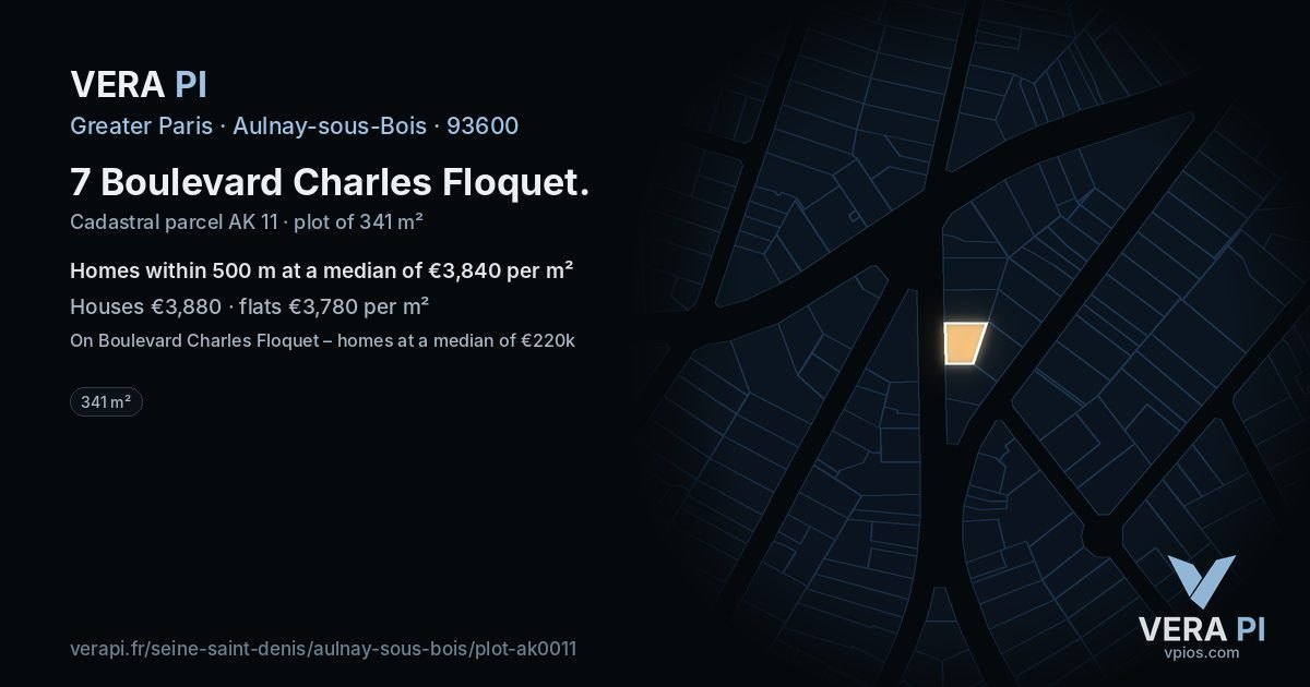 7 Boulevard Charles Floquet, Aulnay-sous-Bois at night – the plot lit, the parcels around coloured by the prices near them