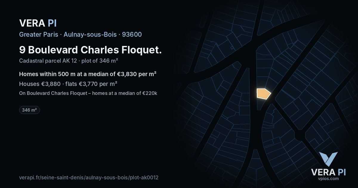 9 Boulevard Charles Floquet, Aulnay-sous-Bois at night – the plot lit, the parcels around coloured by the prices near them