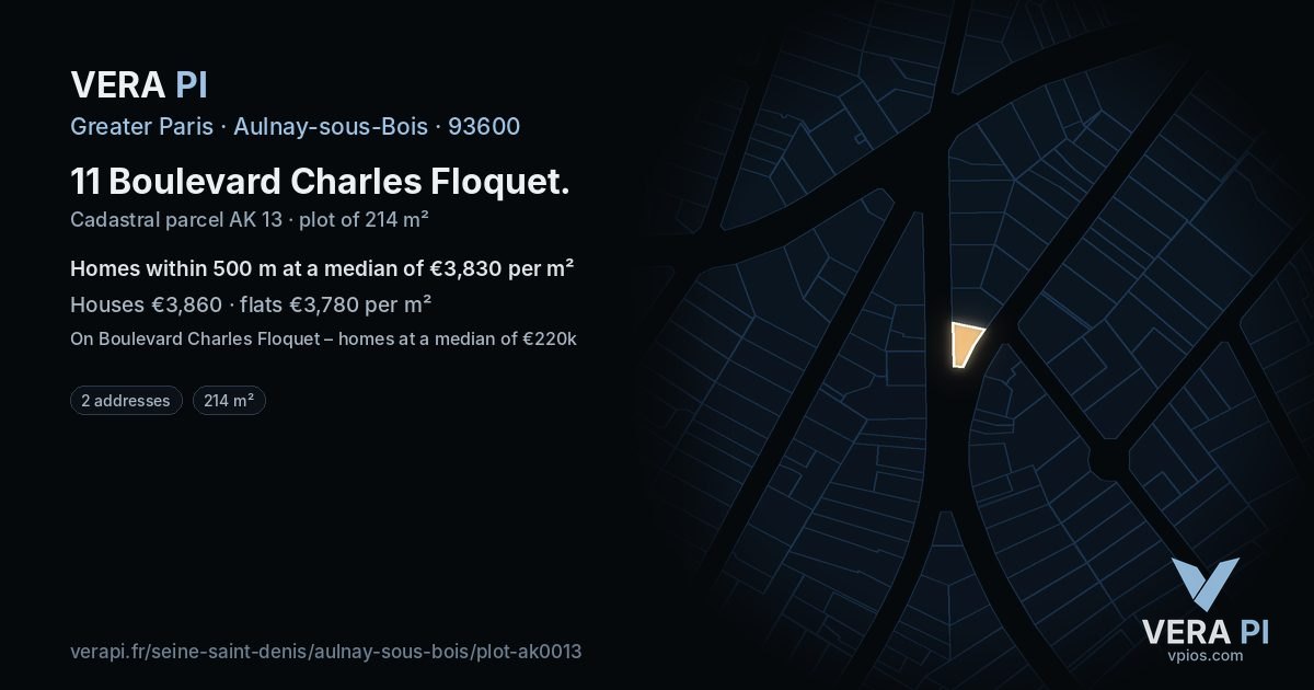 11 Boulevard Charles Floquet, Aulnay-sous-Bois at night – the plot lit, the parcels around coloured by the prices near them