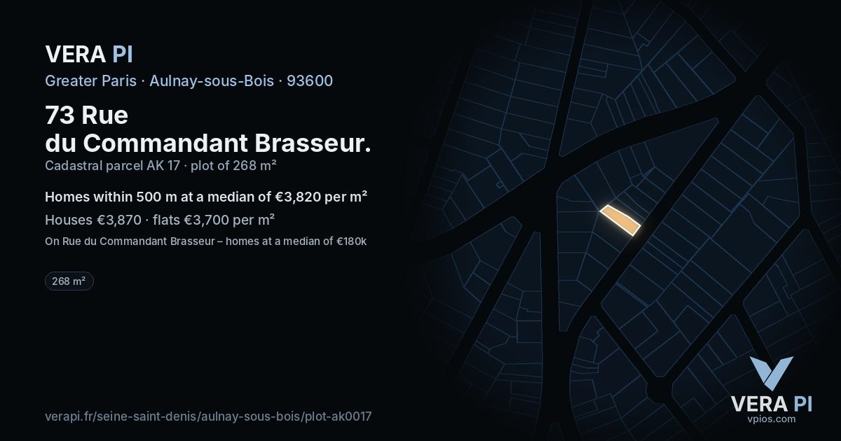 73 Rue du Commandant Brasseur, Aulnay-sous-Bois at night – the plot lit, the parcels around coloured by the prices near them