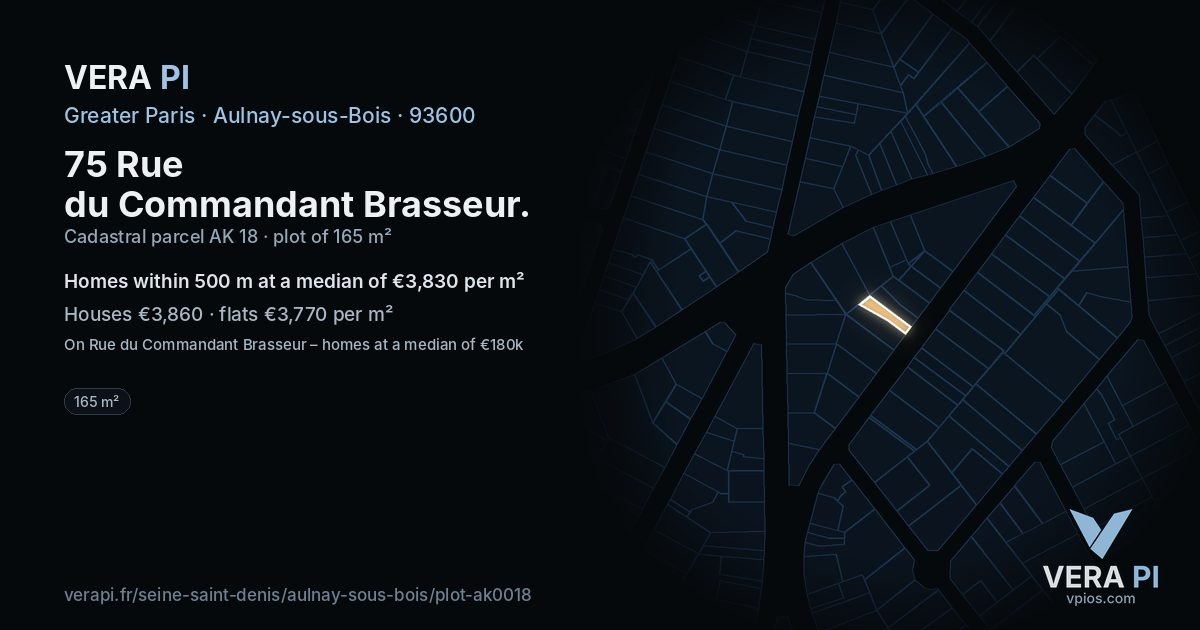 75 Rue du Commandant Brasseur, Aulnay-sous-Bois at night – the plot lit, the parcels around coloured by the prices near them
