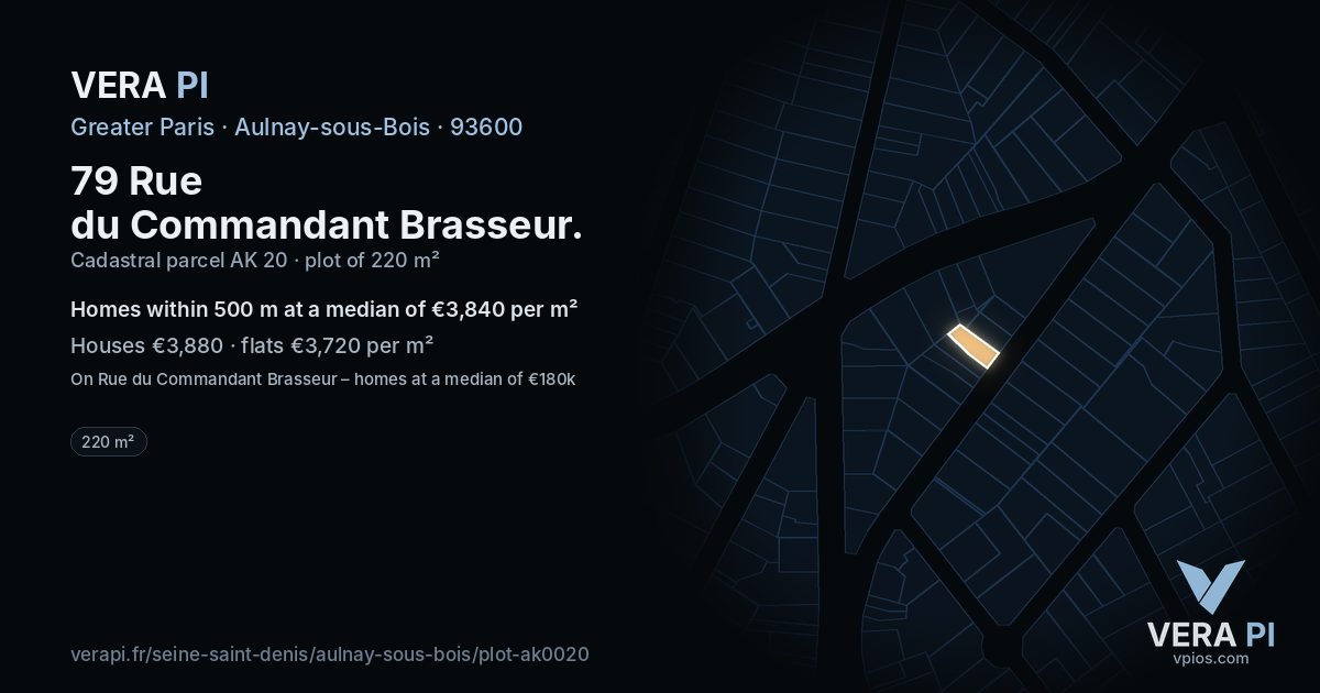 79 Rue du Commandant Brasseur, Aulnay-sous-Bois at night – the plot lit, the parcels around coloured by the prices near them