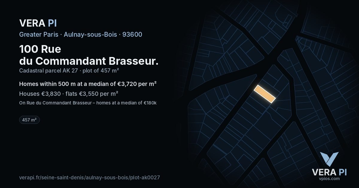 100 Rue du Commandant Brasseur, Aulnay-sous-Bois at night – the plot lit, the parcels around coloured by the prices near them