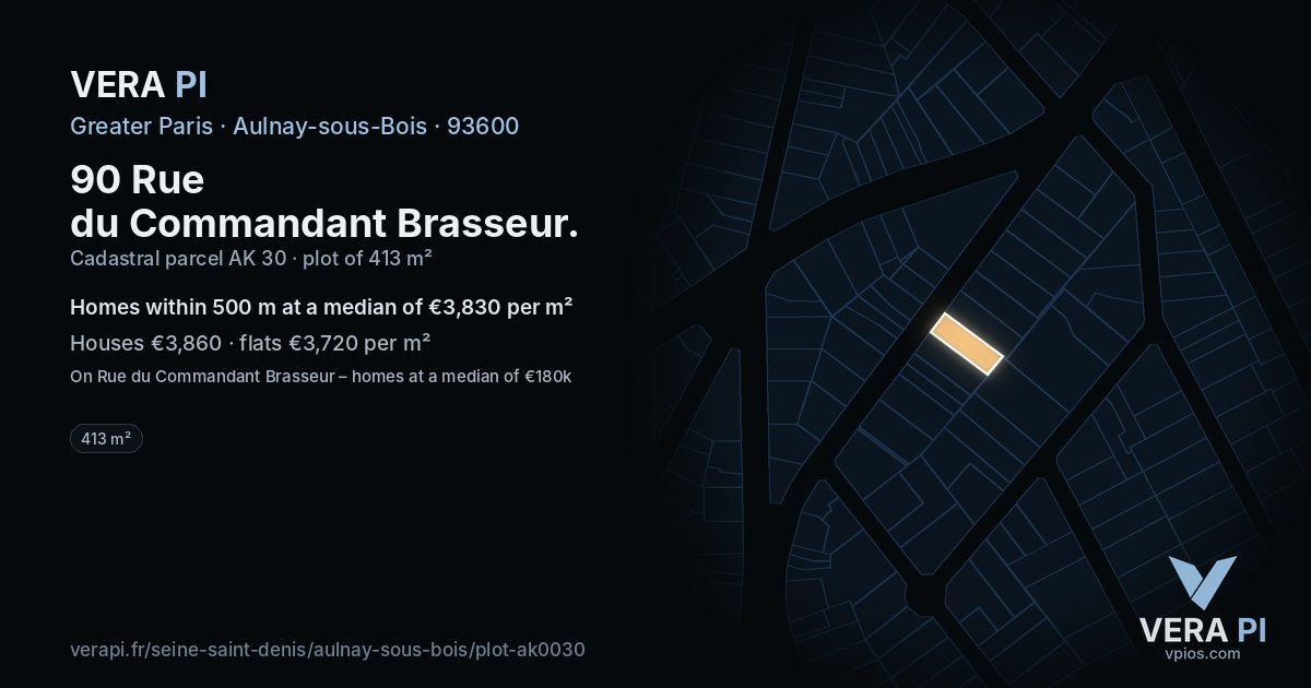 90 Rue du Commandant Brasseur, Aulnay-sous-Bois at night – the plot lit, the parcels around coloured by the prices near them