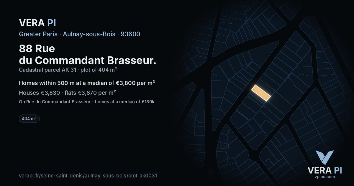 88 Rue du Commandant Brasseur, Aulnay-sous-Bois at night – the plot lit, the parcels around coloured by the prices near them