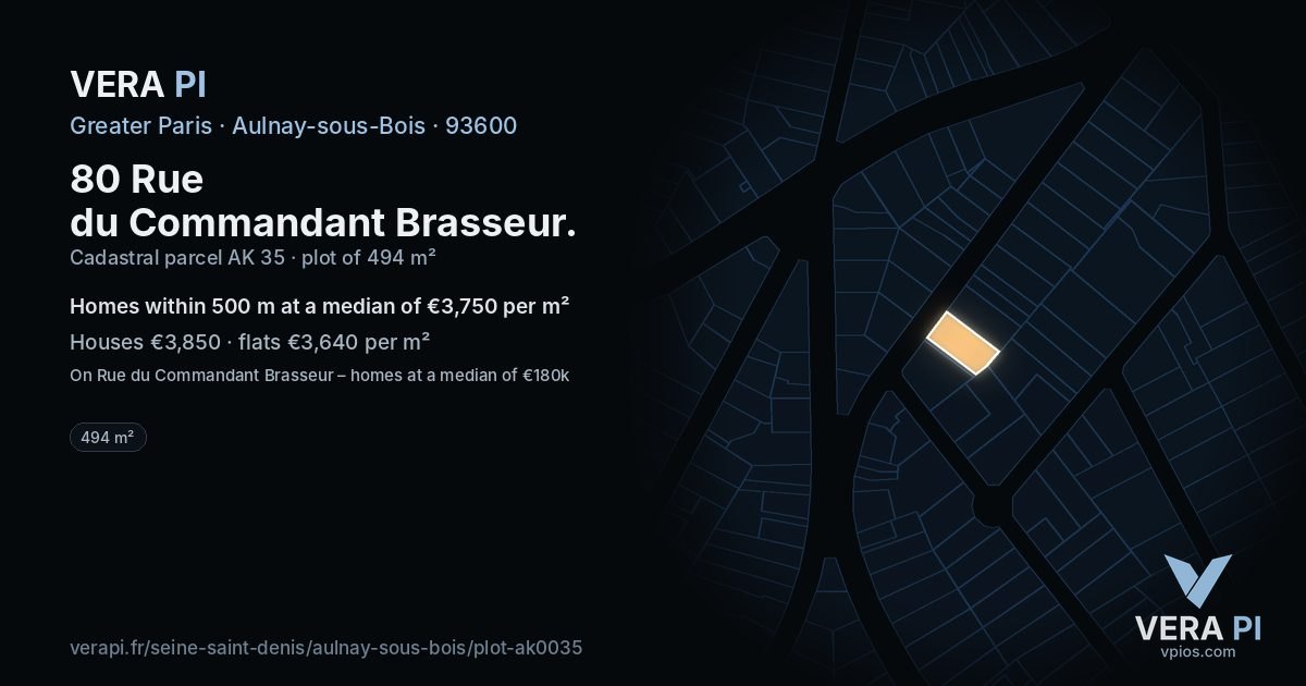 80 Rue du Commandant Brasseur, Aulnay-sous-Bois at night – the plot lit, the parcels around coloured by the prices near them
