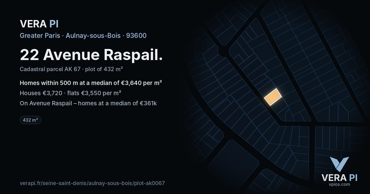 22 Avenue Raspail, Aulnay-sous-Bois at night – the plot lit, the parcels around coloured by the prices near them