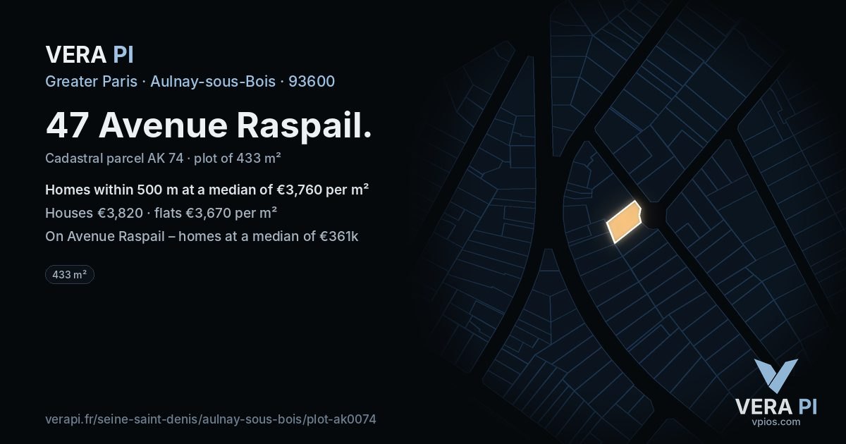 47 Avenue Raspail, Aulnay-sous-Bois at night – the plot lit, the parcels around coloured by the prices near them