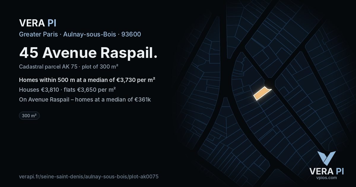45 Avenue Raspail, Aulnay-sous-Bois at night – the plot lit, the parcels around coloured by the prices near them