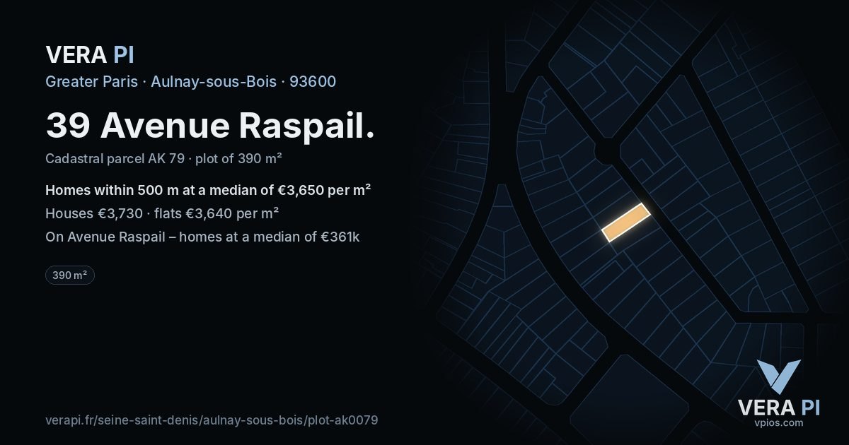 39 Avenue Raspail, Aulnay-sous-Bois at night – the plot lit, the parcels around coloured by the prices near them
