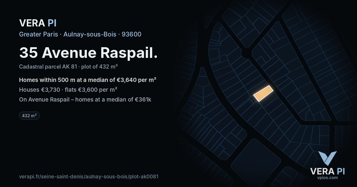 35 Avenue Raspail, Aulnay-sous-Bois at night – the plot lit, the parcels around coloured by the prices near them