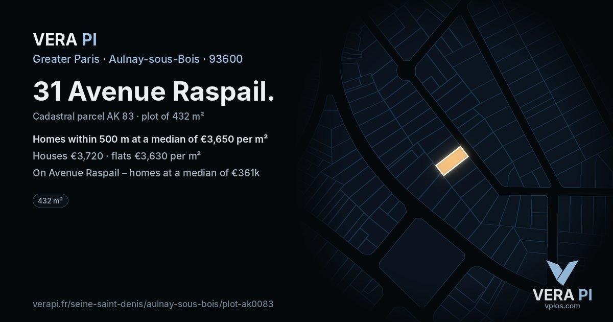 31 Avenue Raspail, Aulnay-sous-Bois at night – the plot lit, the parcels around coloured by the prices near them