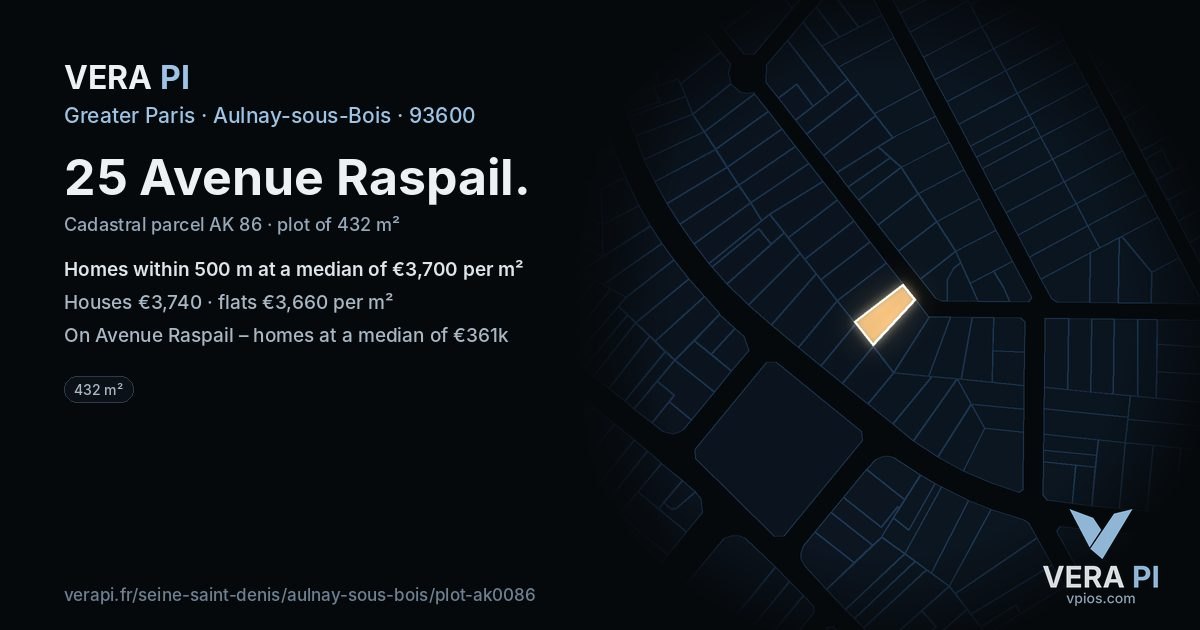 25 Avenue Raspail, Aulnay-sous-Bois at night – the plot lit, the parcels around coloured by the prices near them