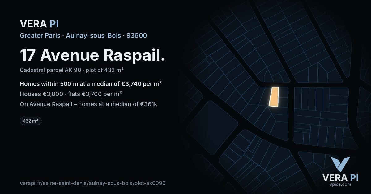17 Avenue Raspail, Aulnay-sous-Bois at night – the plot lit, the parcels around coloured by the prices near them