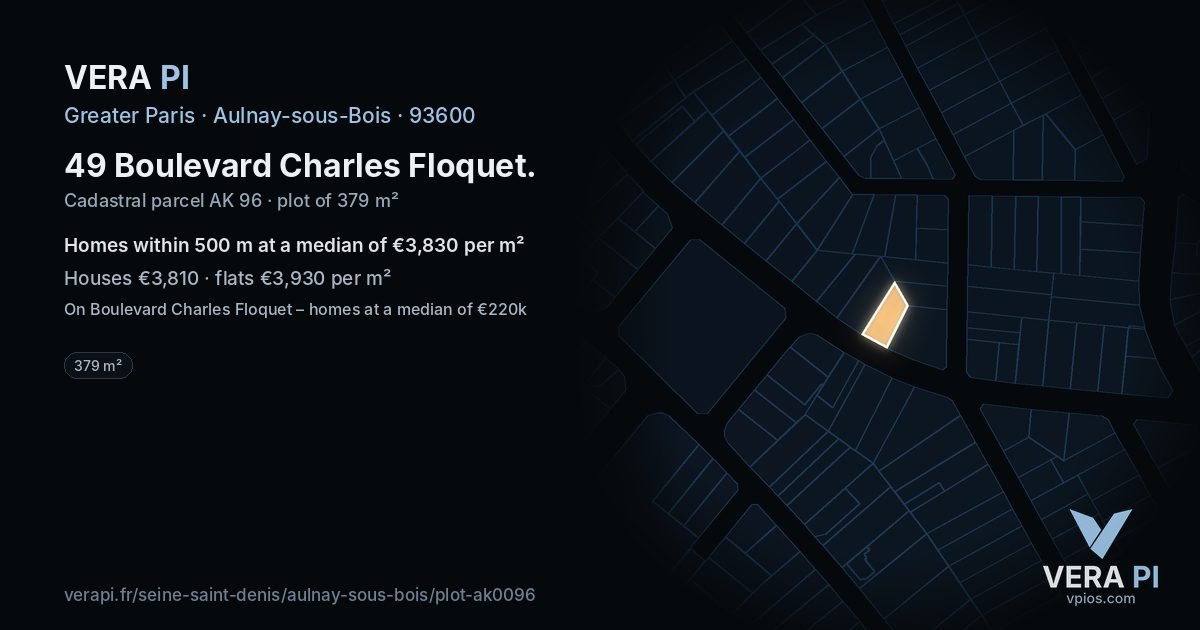 49 Boulevard Charles Floquet, Aulnay-sous-Bois at night – the plot lit, the parcels around coloured by the prices near them