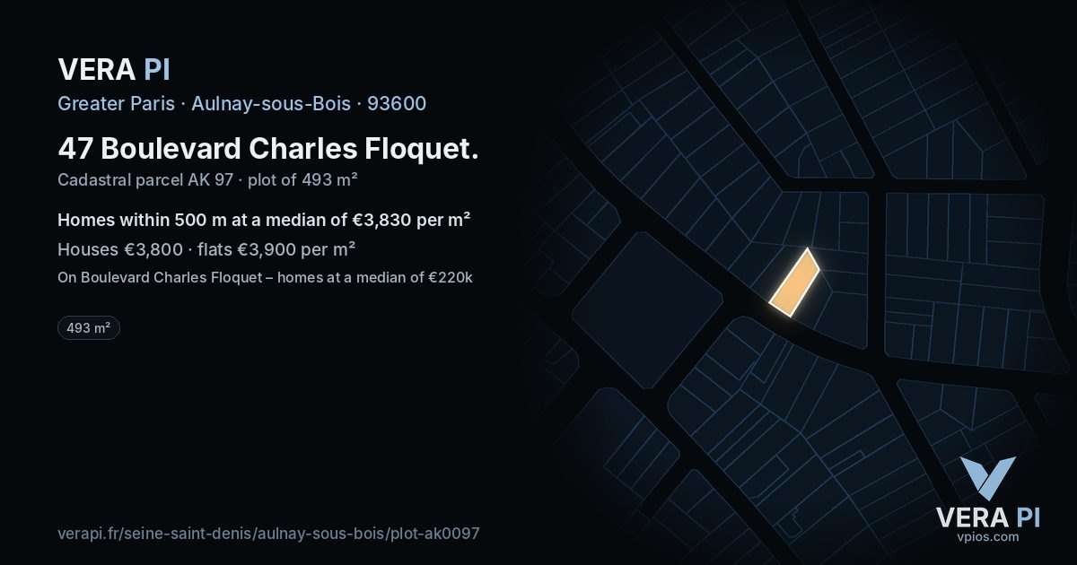 47 Boulevard Charles Floquet, Aulnay-sous-Bois at night – the plot lit, the parcels around coloured by the prices near them