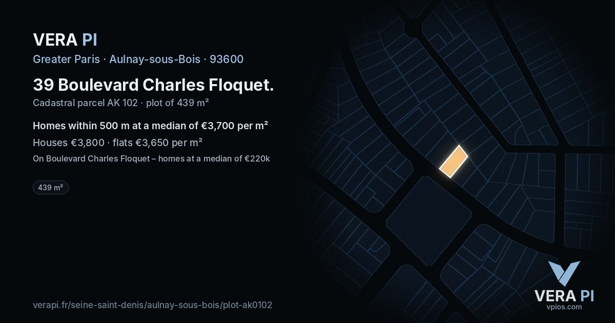 39 Boulevard Charles Floquet, Aulnay-sous-Bois at night – the plot lit, the parcels around coloured by the prices near them