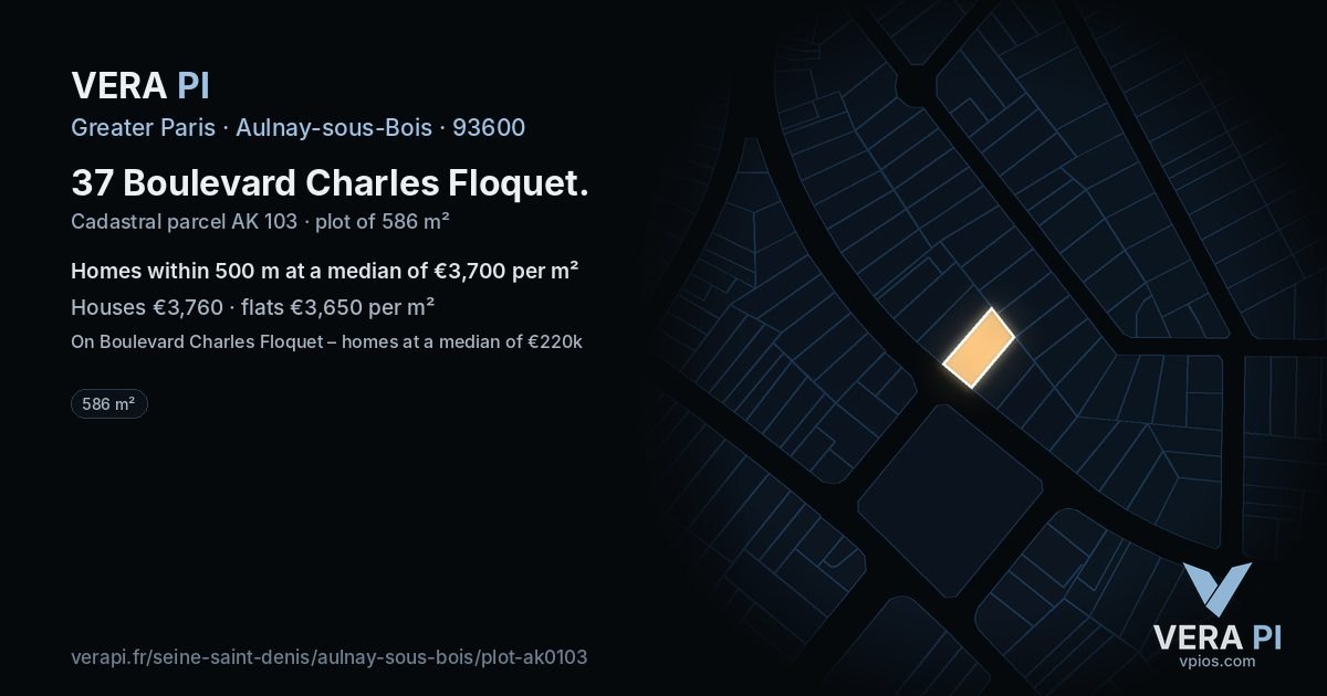 37 Boulevard Charles Floquet, Aulnay-sous-Bois at night – the plot lit, the parcels around coloured by the prices near them