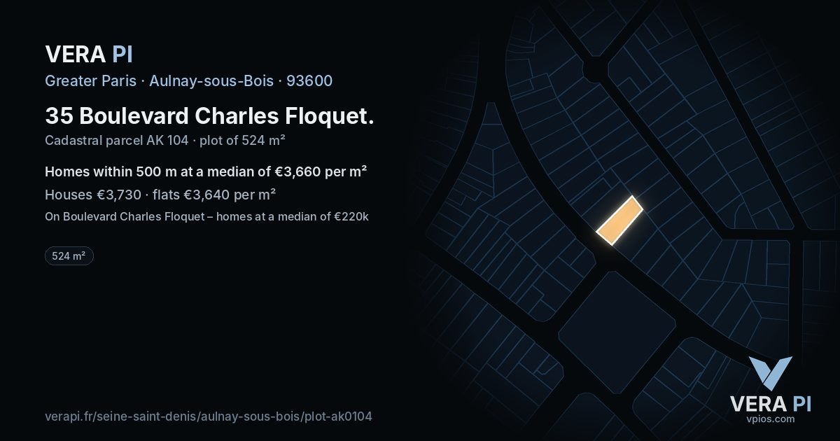 35 Boulevard Charles Floquet, Aulnay-sous-Bois at night – the plot lit, the parcels around coloured by the prices near them
