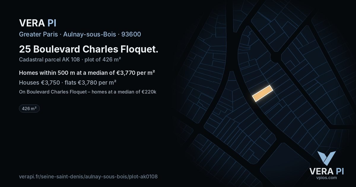 25 Boulevard Charles Floquet, Aulnay-sous-Bois at night – the plot lit, the parcels around coloured by the prices near them