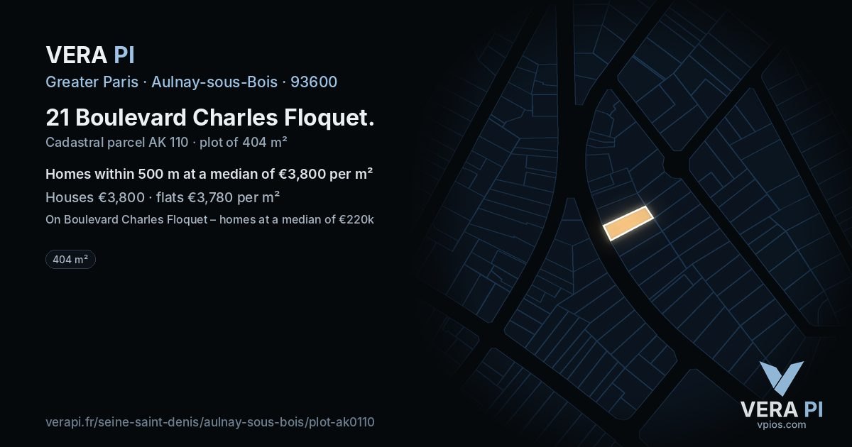 21 Boulevard Charles Floquet, Aulnay-sous-Bois at night – the plot lit, the parcels around coloured by the prices near them