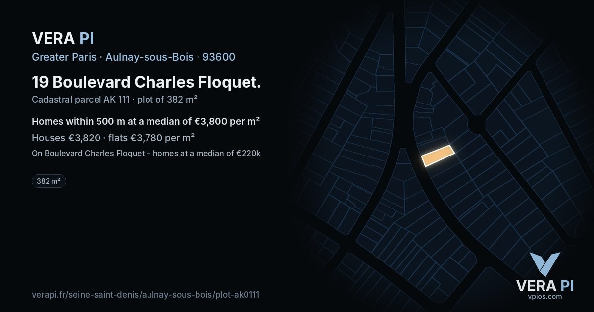 19 Boulevard Charles Floquet, Aulnay-sous-Bois at night – the plot lit, the parcels around coloured by the prices near them