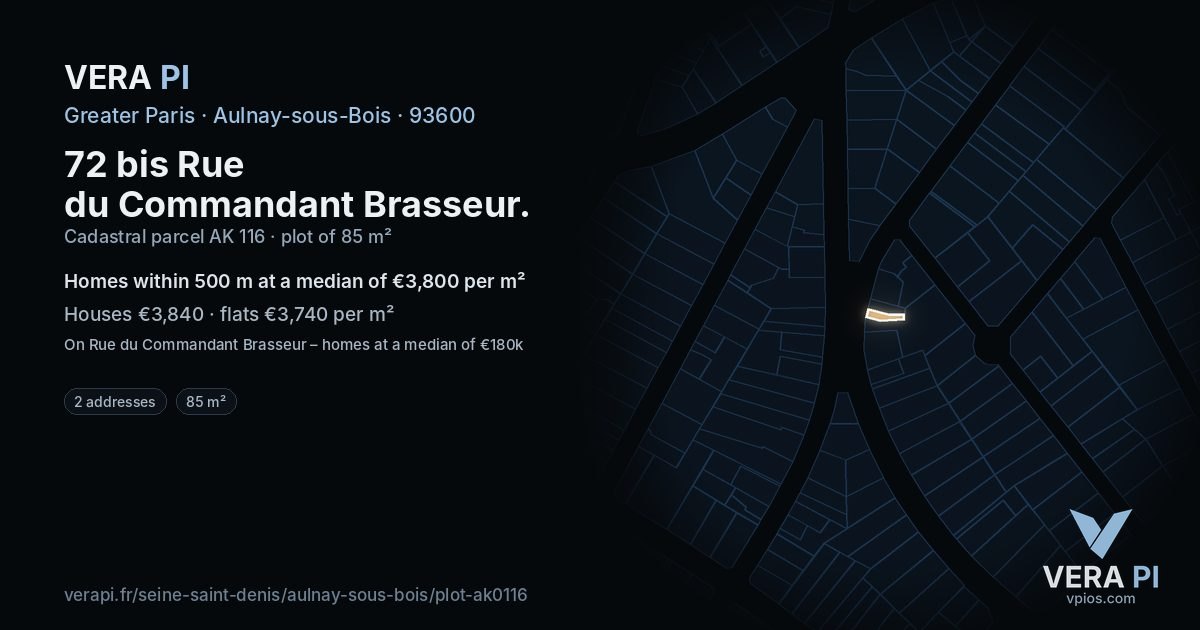 72 bis Rue du Commandant Brasseur, Aulnay-sous-Bois at night – the plot lit, the parcels around coloured by the prices near them