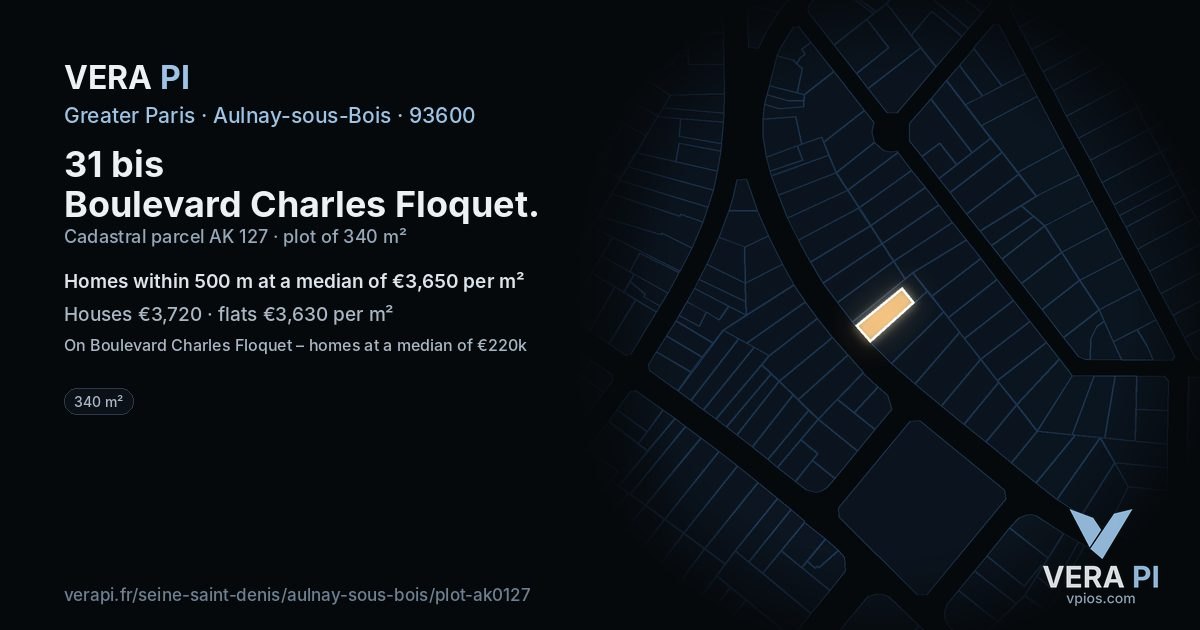 31 bis Boulevard Charles Floquet, Aulnay-sous-Bois at night – the plot lit, the parcels around coloured by the prices near them