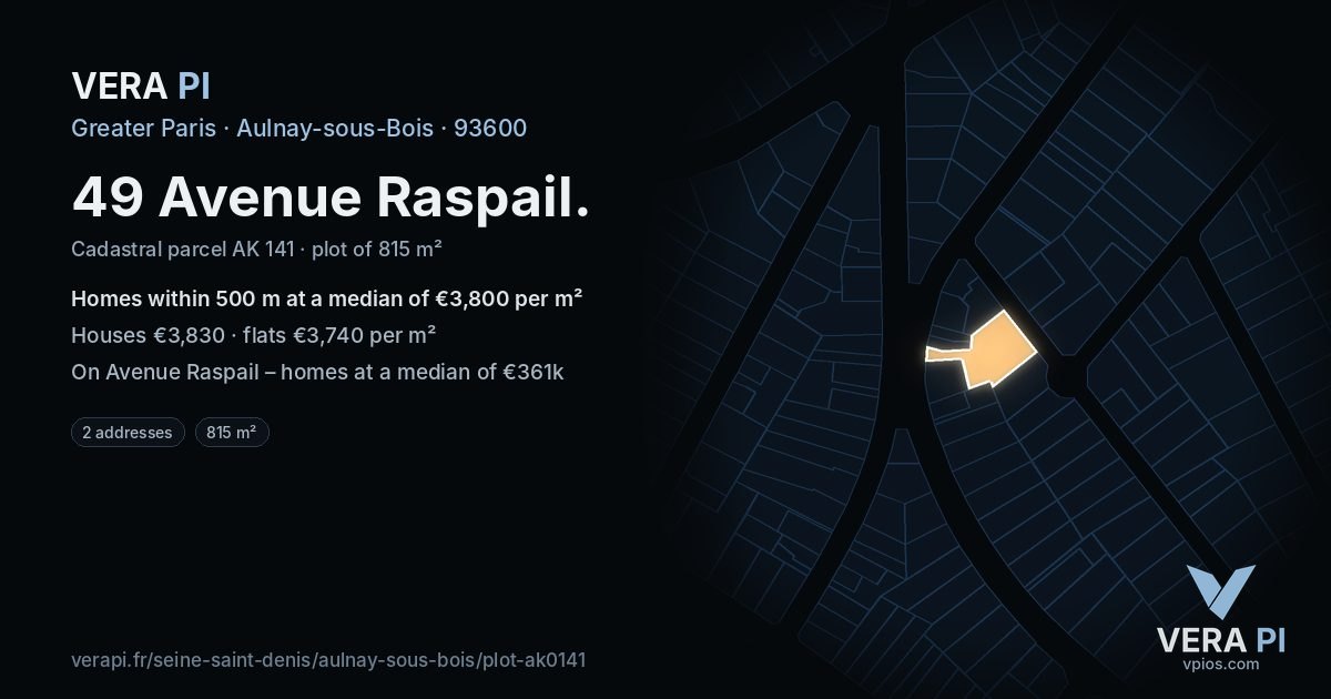 49 Avenue Raspail, Aulnay-sous-Bois at night – the plot lit, the parcels around coloured by the prices near them