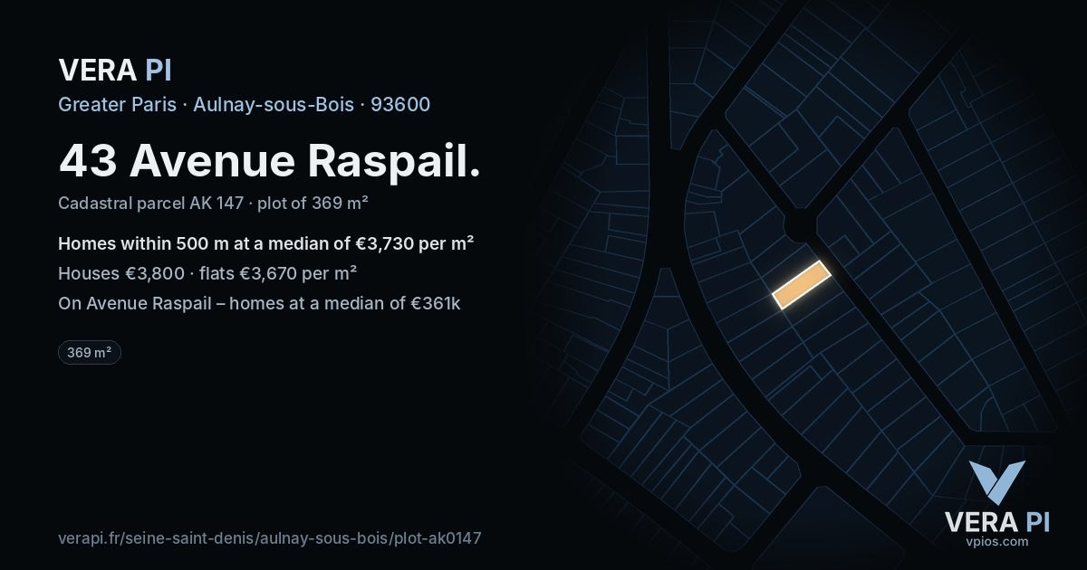 43 Avenue Raspail, Aulnay-sous-Bois at night – the plot lit, the parcels around coloured by the prices near them