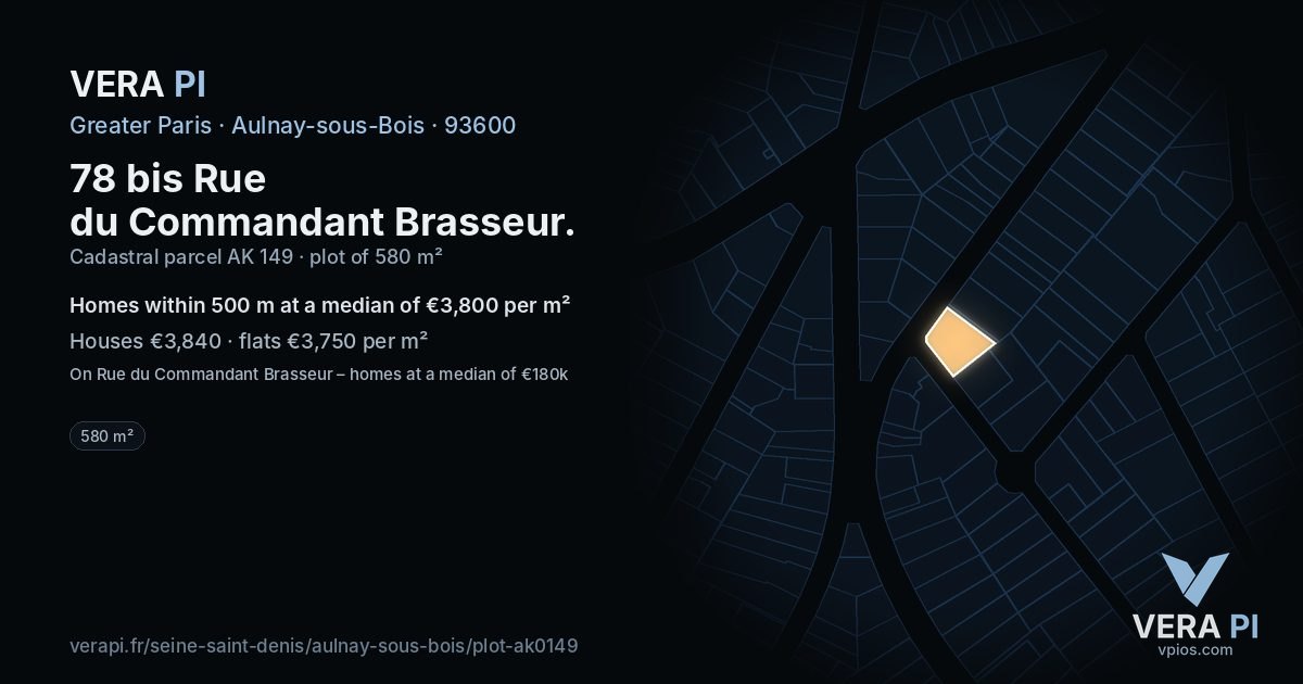 78 bis Rue du Commandant Brasseur, Aulnay-sous-Bois at night – the plot lit, the parcels around coloured by the prices near them