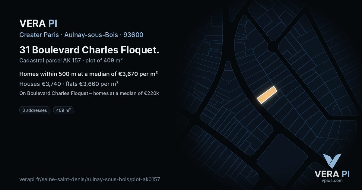 31 Boulevard Charles Floquet, Aulnay-sous-Bois at night – the plot lit, the parcels around coloured by the prices near them