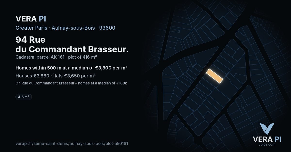 94 Rue du Commandant Brasseur, Aulnay-sous-Bois at night – the plot lit, the parcels around coloured by the prices near them