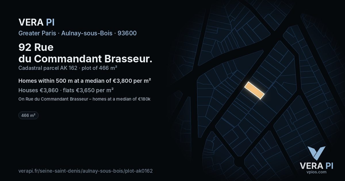 92 Rue du Commandant Brasseur, Aulnay-sous-Bois at night – the plot lit, the parcels around coloured by the prices near them
