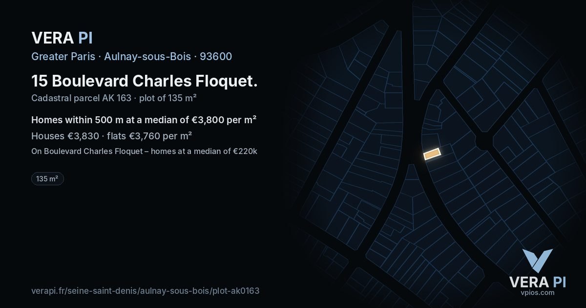 15 Boulevard Charles Floquet, Aulnay-sous-Bois at night – the plot lit, the parcels around coloured by the prices near them