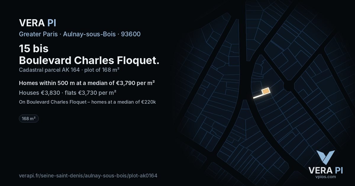 15 bis Boulevard Charles Floquet, Aulnay-sous-Bois at night – the plot lit, the parcels around coloured by the prices near them