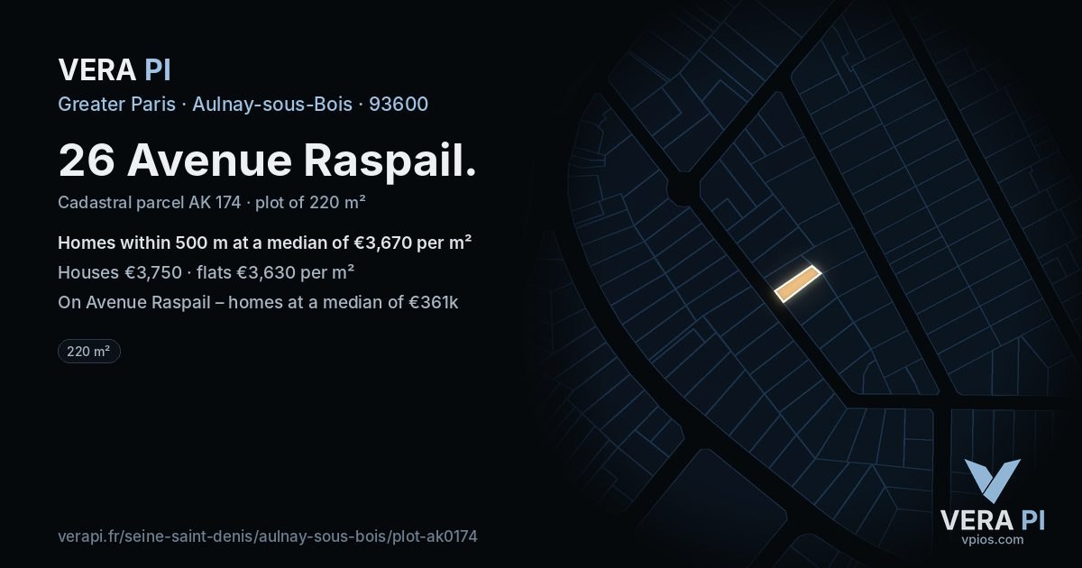 26 Avenue Raspail, Aulnay-sous-Bois at night – the plot lit, the parcels around coloured by the prices near them
