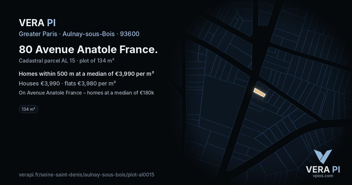80 Avenue Anatole France, Aulnay-sous-Bois at night – the plot lit, the parcels around coloured by the prices near them